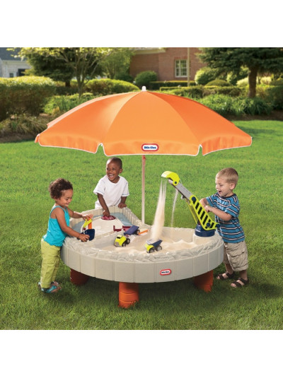 Дитяча пісочниця-стіл Веселе будівництво з парасолькою